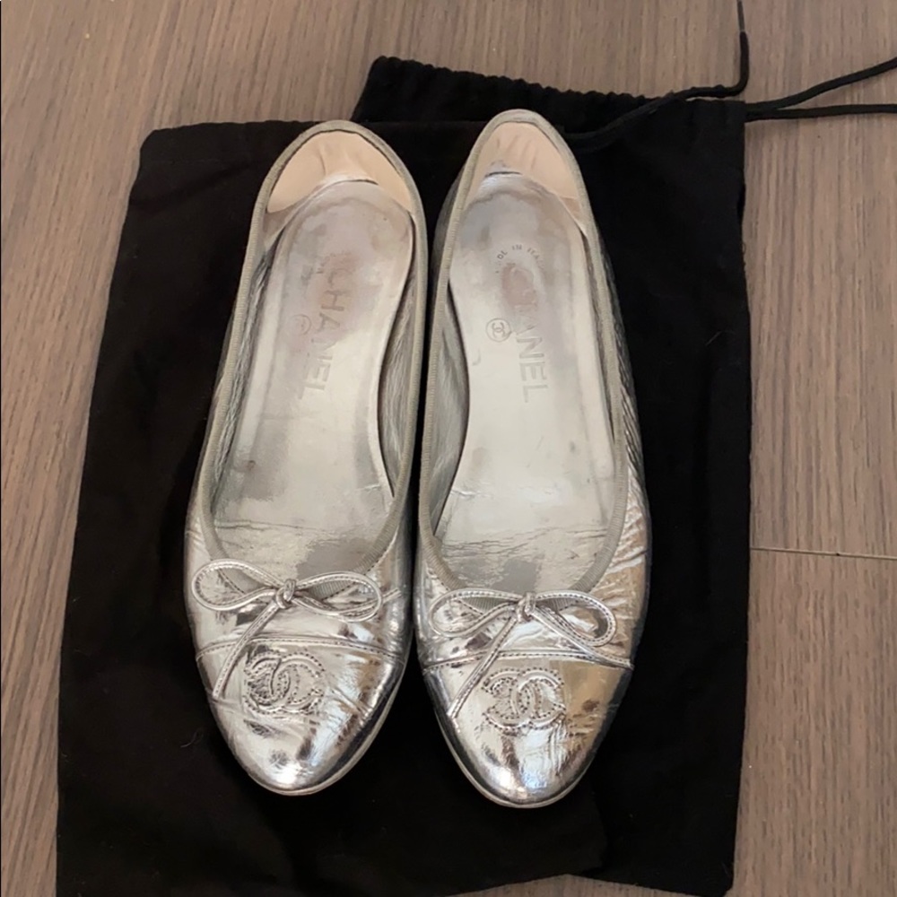 Chanel Silver Metallic Mirror Flats